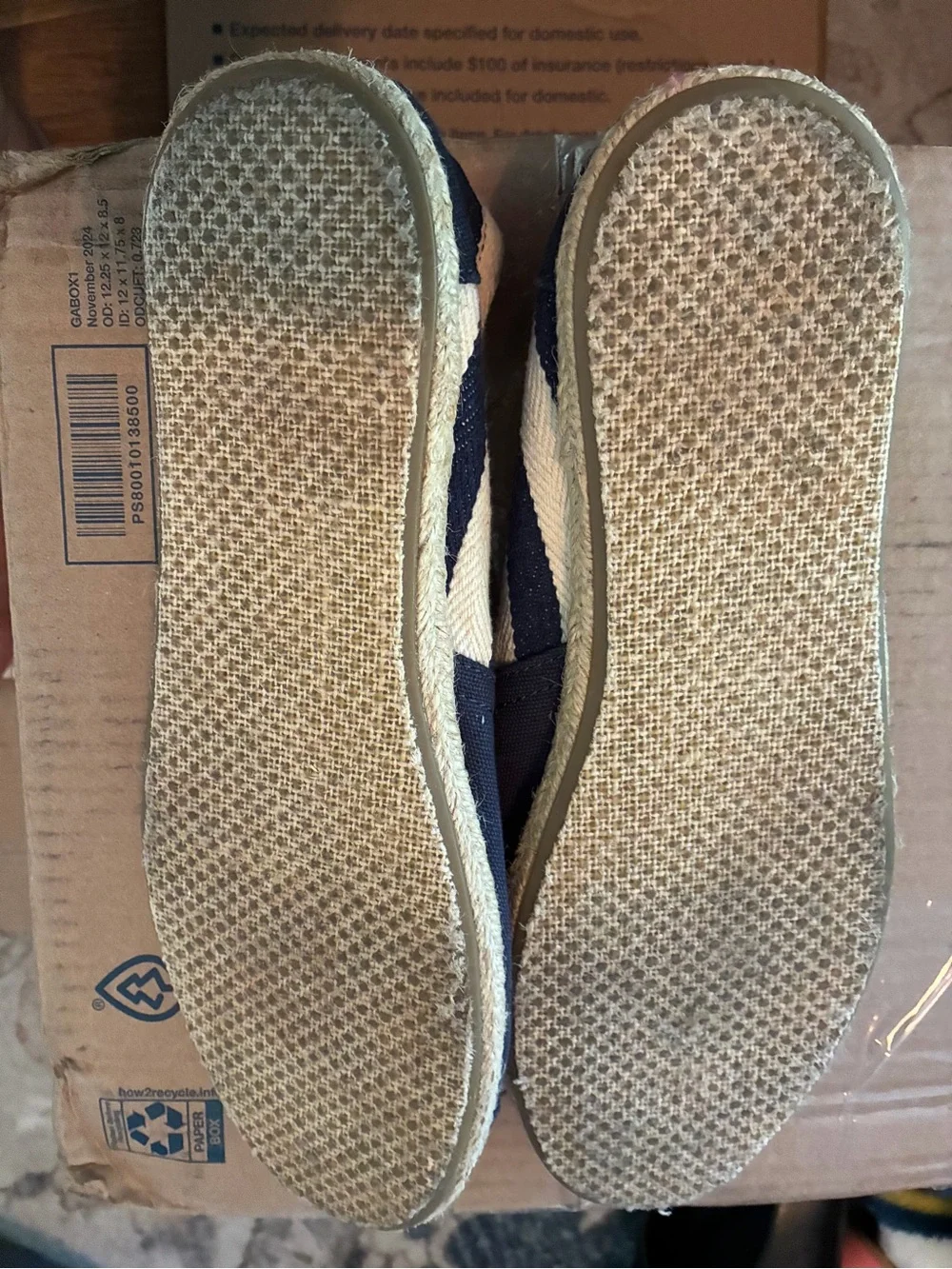 Toms Classic University Navy White Stripes Womens Canvas Espadrille Slip-ons,W11